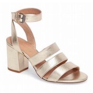 Madewell Maria Soft Gold Metallic Leather Block Heel Sandal Womens Size 9.5